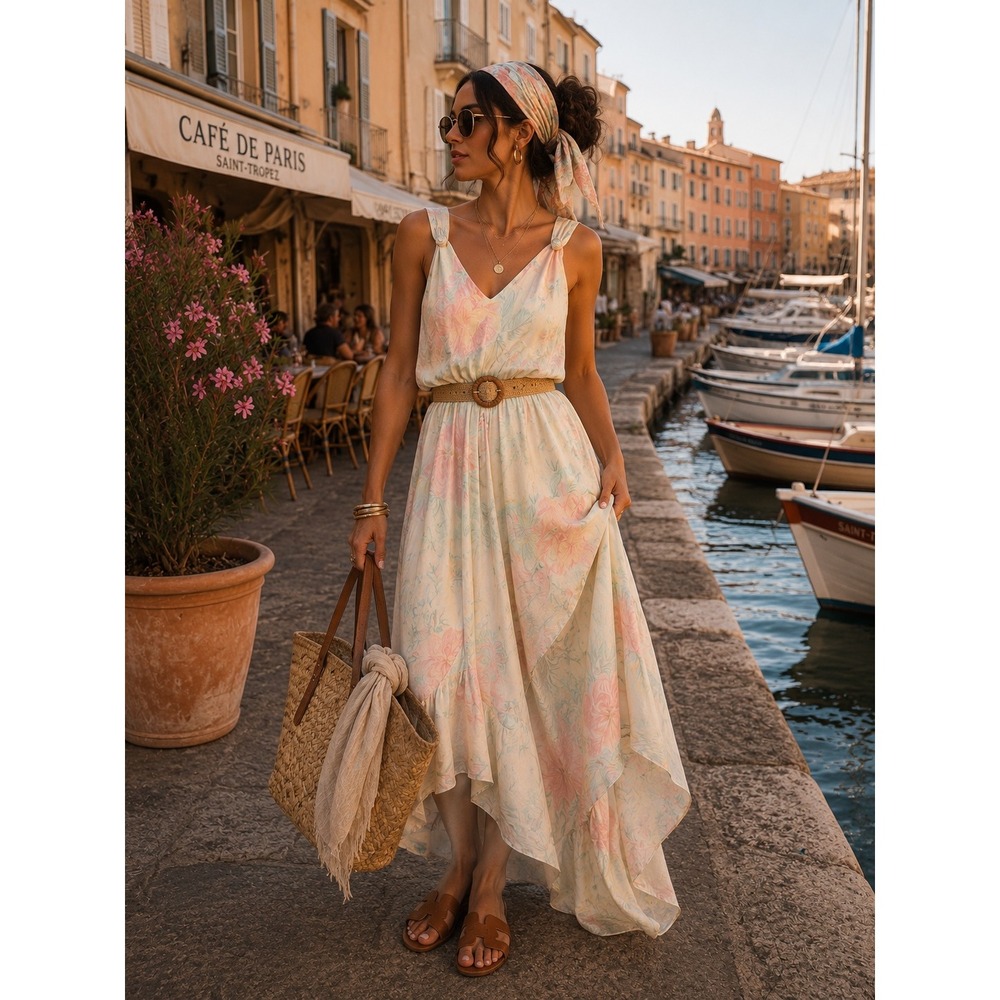 Jenna Davies Jacalyn Bennett Manson Silk Floral Asymmetrical Maxi Dress Large